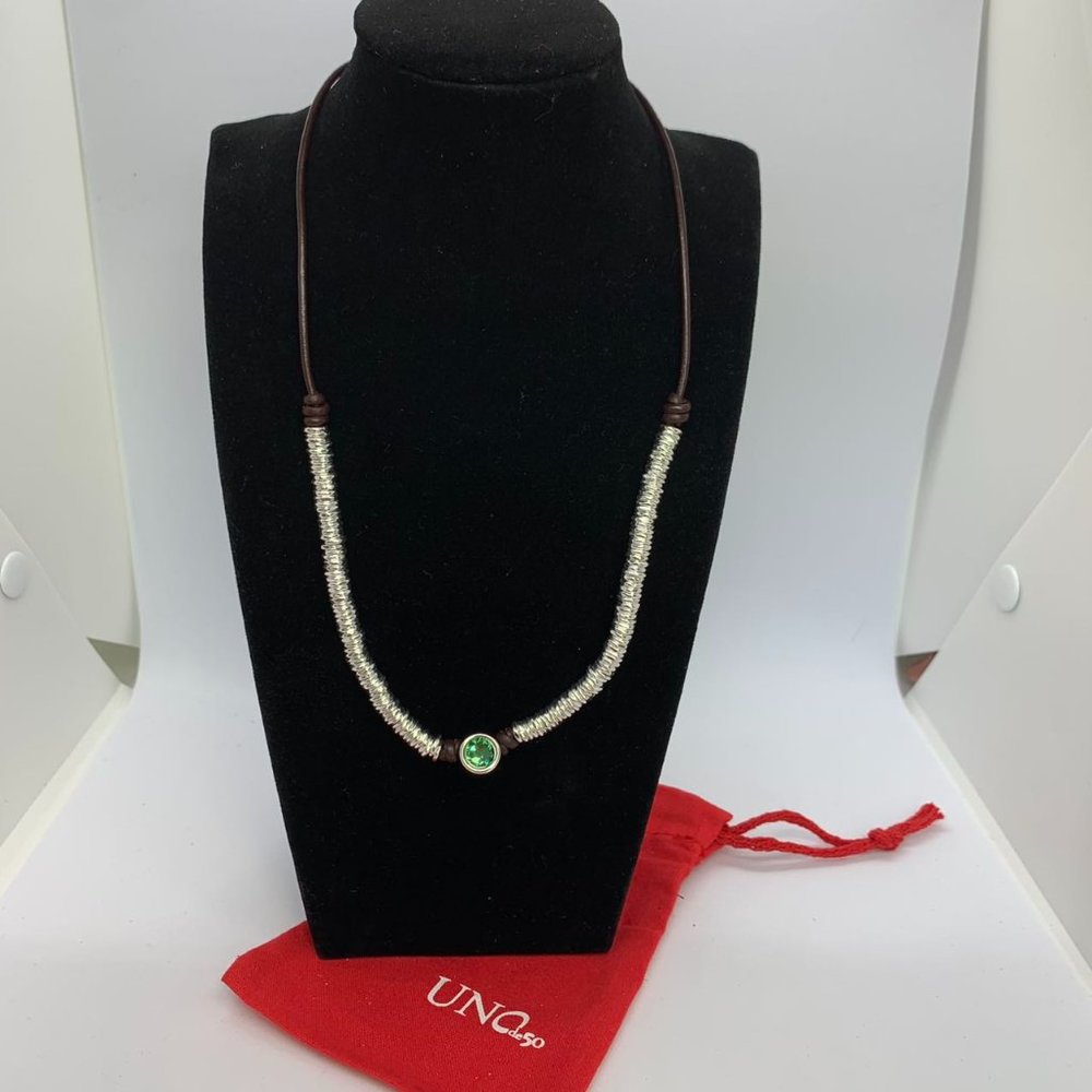 Uno De 50 Necklace Alloy Bead Necklace Silver Clasp With Padlock Logo Leather